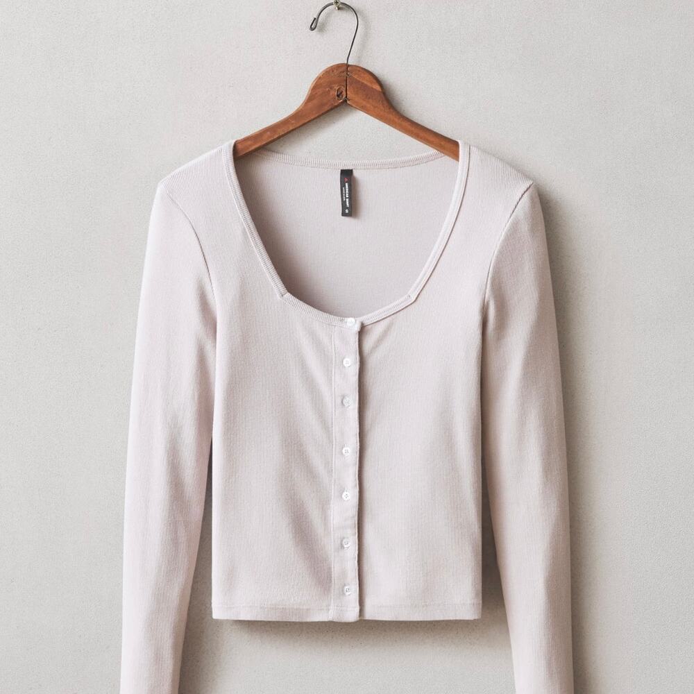 NWOT American Giant Luxe Rib Square Neck Cardigan Top Women's Small Gray